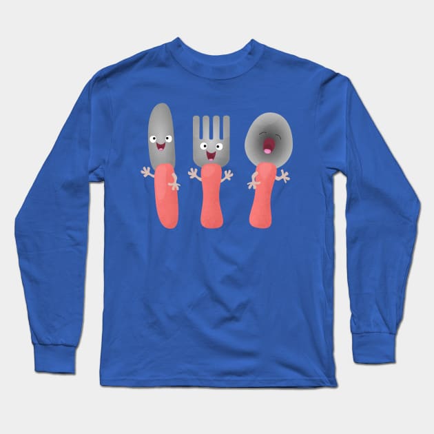 Cute knife fork and spoon cutlery cartoon Long Sleeve T-Shirt by FrogFactory